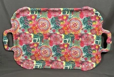 Vivenzi Italian Serving Tray Scalloped Edges Colorful Floral Textile Range