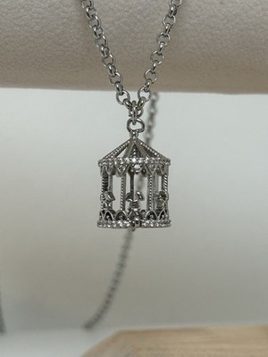 Silber Karussell Merry Go runder Anhänger Halskette - CZ Detail - 60 cm Rolo Kette