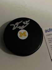 MICHIGAN WOLVERINES- DYLAN DUKE SIGNED AUTOGRAPH HOCKEY PUCK ACOA LIGHTNING 