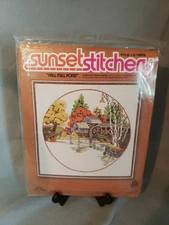 Sunset Stitchery Embroidery Kits Vintage Fall Mill Pond 16 x 16 3D Design 1978
