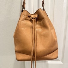 Madewell Tan Brown Leather Bucket Drawstring Bag Brown Neutral Worn In Classic