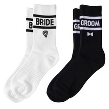 2 Pairs Wedding Socks for Couple, Soft Bride Bridal Groom Sock Newlywed Mr an...