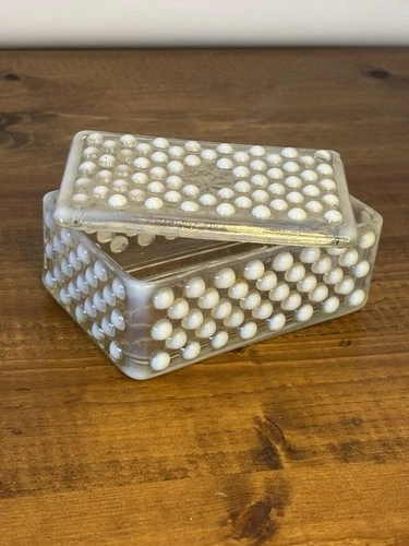 Anchor Hocking Hobnail Moonstone Opalescent Cigarette Box - Vintage Antique