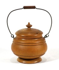 1800s Scarce Antique PEASEWARE Covered SUGAR BOWL JAR w/ Handle Treen Folk Art