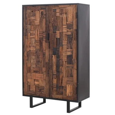Armoire 2 Portes Rustic Vintage Industriel Bois Massif Marrakesch 147 cm - Photo 1/4