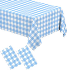 2 Pack Light Blue Gingham Tablecloth Rectangu...