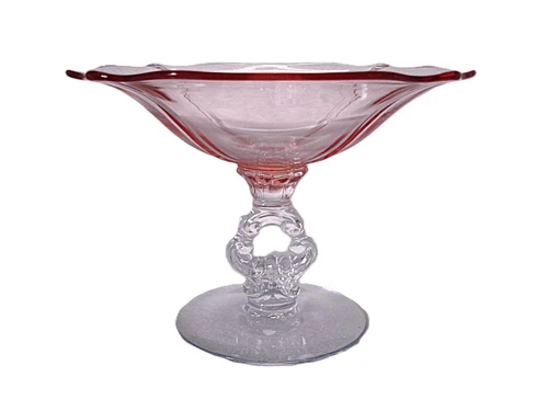 Cambridge Elegant Glass Pink Depression Comport with Keyhole Stem