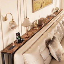 Extra-Long 141.7" Sofa Table with Power Outlets & USB-C, Rustic Brown