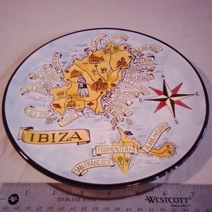 Ceramic Decorative Plate Map Travel Theme Multicolor Glossy 7in Round