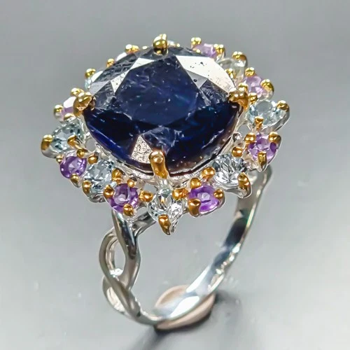 Handmade 11 ct+ Blue Sapphire Ring 925 Sterling Silver Size 7.5 /R464230