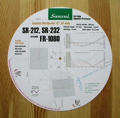 Sansui SR-212 / SR-232 / FR-1080 Custom Designed Tonearm Alignment Protractor