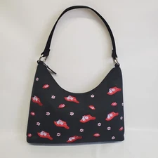 Red Hat Society Purse Handbag Black Red Purple Embroidery Zipper Close