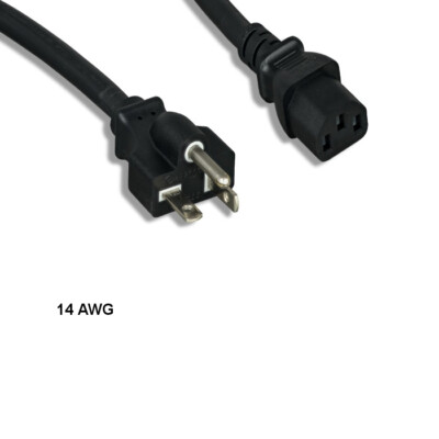 KNTK 12 ft 14 AWG Power Cable Cord NEMA 5-20P to IEC60320 C13 15A/125V SJT Black