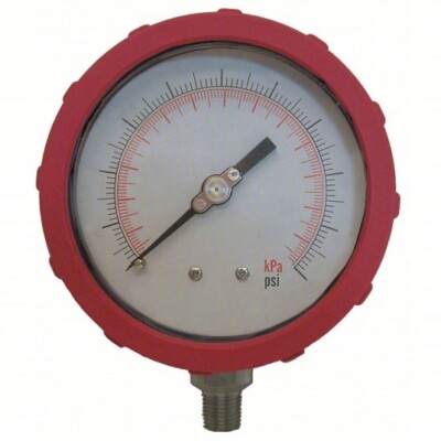 APPROVED VENDOR Industrial Pressure Gauge: Red, 0-60 psi, 4 in Dial, 1/4 in NPT