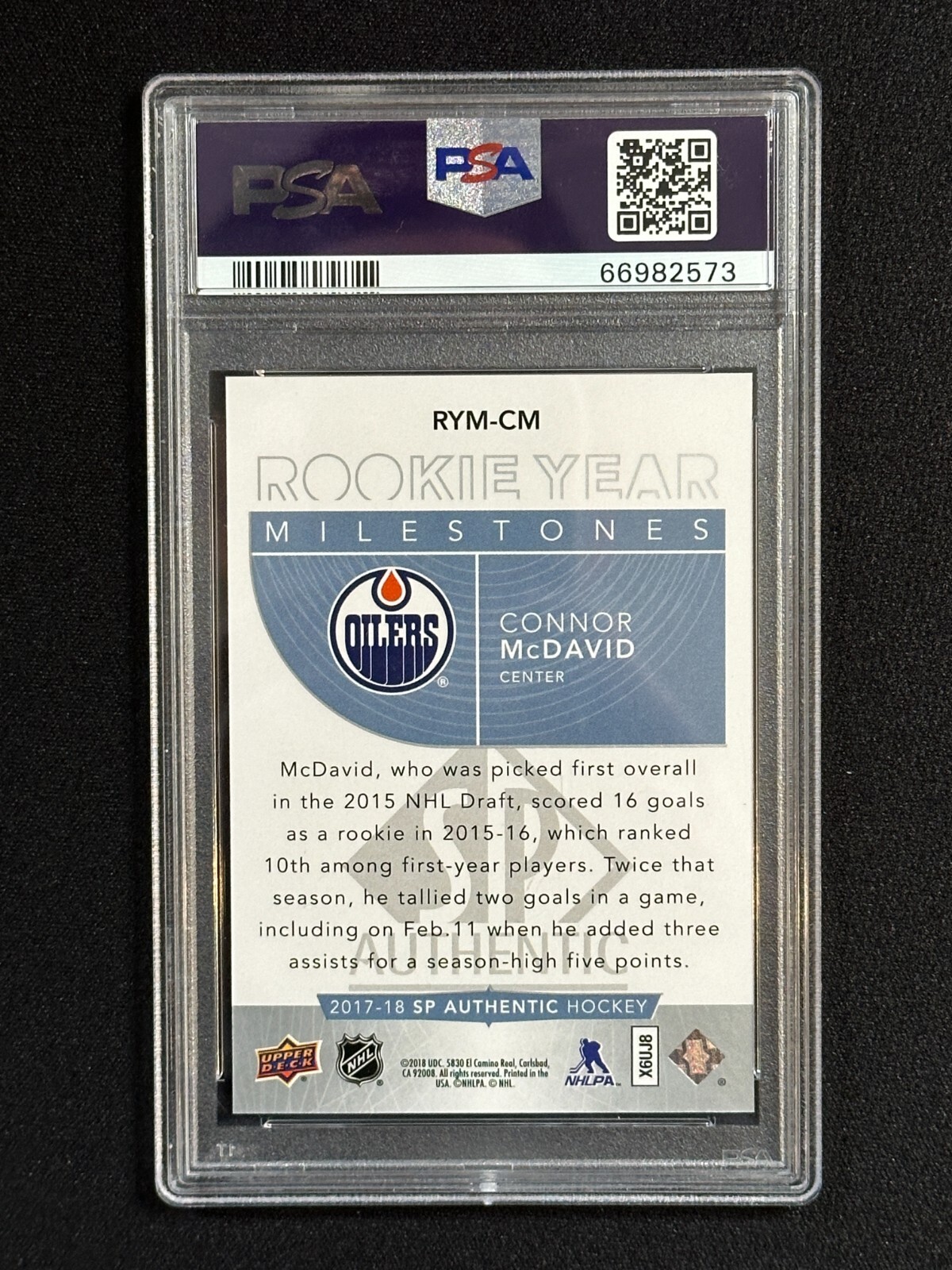PSA 10 - Connor McDavid Rookie Year Milestones 2017-18 SP Authentic #RYM-CM