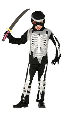 Ninja Kämpfer Skelett Kostüm für Kinder Karneval Fasching Samurai Gr. 98 - 146
