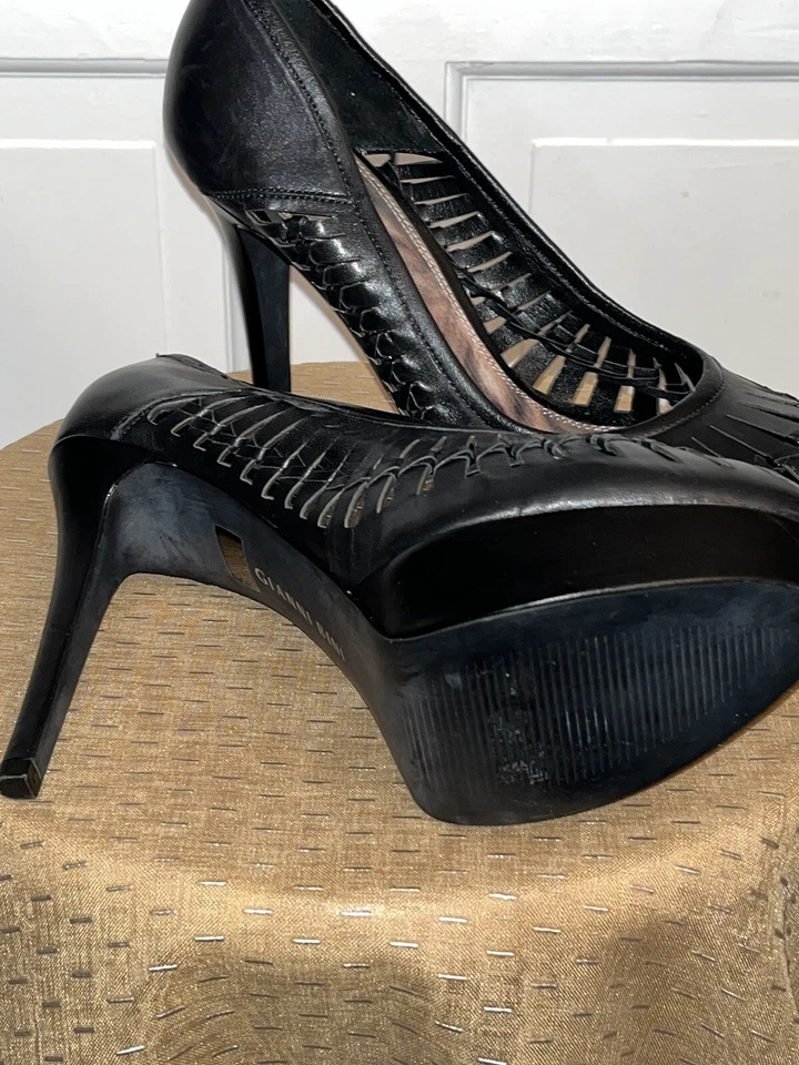 Zapatos de salón Giani Bini de plataforma de tacón alto de cuero genuino negro. Talla 9,5 M Foto 3 de 4