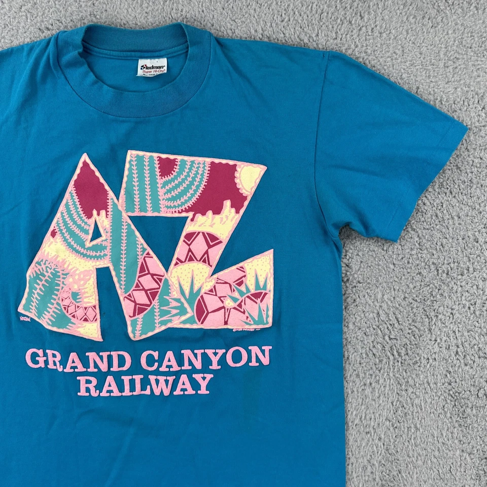 Vtg Stedman Super Hi-Cru 1989 Made In USA M SS Blue T Shirt Grand Canyon Railway - Image 2 of 4