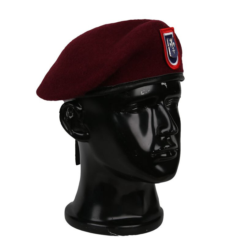 国内で当店のみ GENZERO - Ribbon Beret Hat Unlined Maroon Beret with Leather Sweatband with Air Force