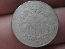 1867 Shield Nickel 5 Cent Piece- No Rays, Without Rays