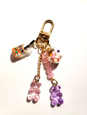 TEDDY KEYCHAIN WITH PINK BEADS    CUTE NEW