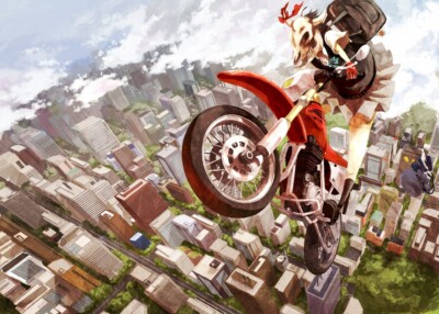 Anime dirt bikes vehicle cityscape skull girls women CCG Gaming Mat Desk