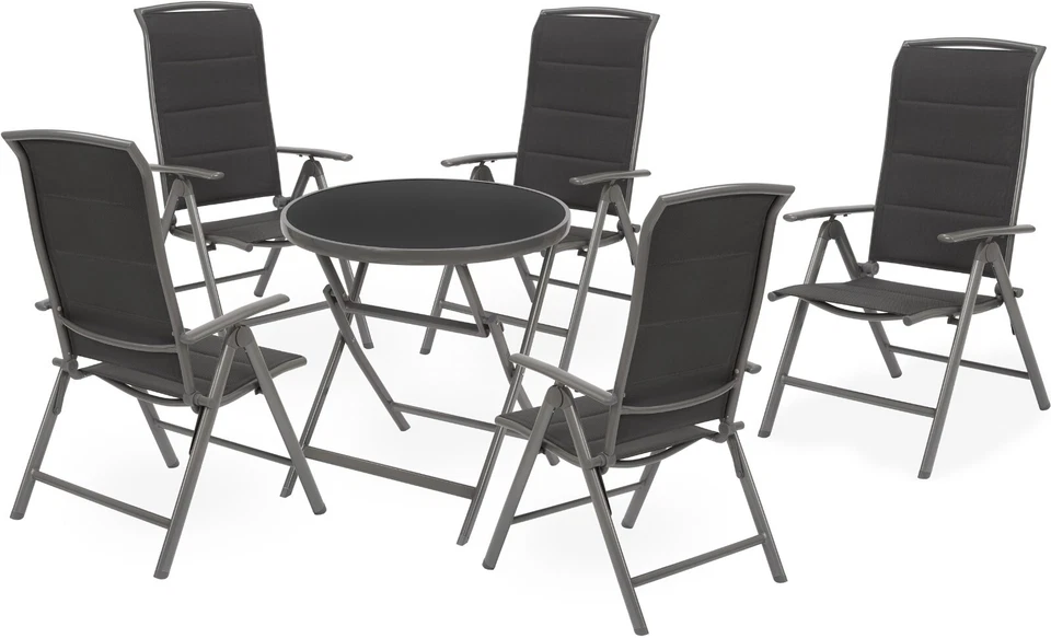 Balkonmöbel Set 5 teilig Gartenmöbel Alu Sitzgruppe Bistrotisch Klapptisch Glas - Bild 4 von 4