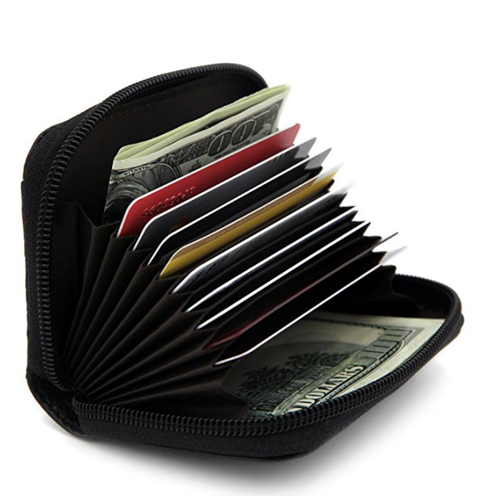 Black Genuine Leather Women Accordion Wallet Zip Around ID Card Holder - Picture 8 of 9