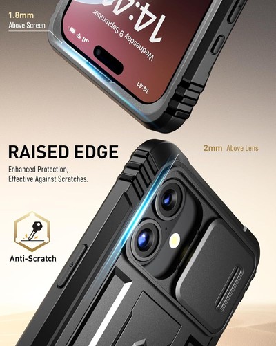 Funda Poética con Soporte para iPhone 16 Plus Pantalla Incorporada Cubierta Resistente Negra - Imagen 7 de 7