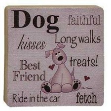 Faithful Dog Wood Block Sign Distressed Tan Brown Black Best Friend Fetch 4x4"