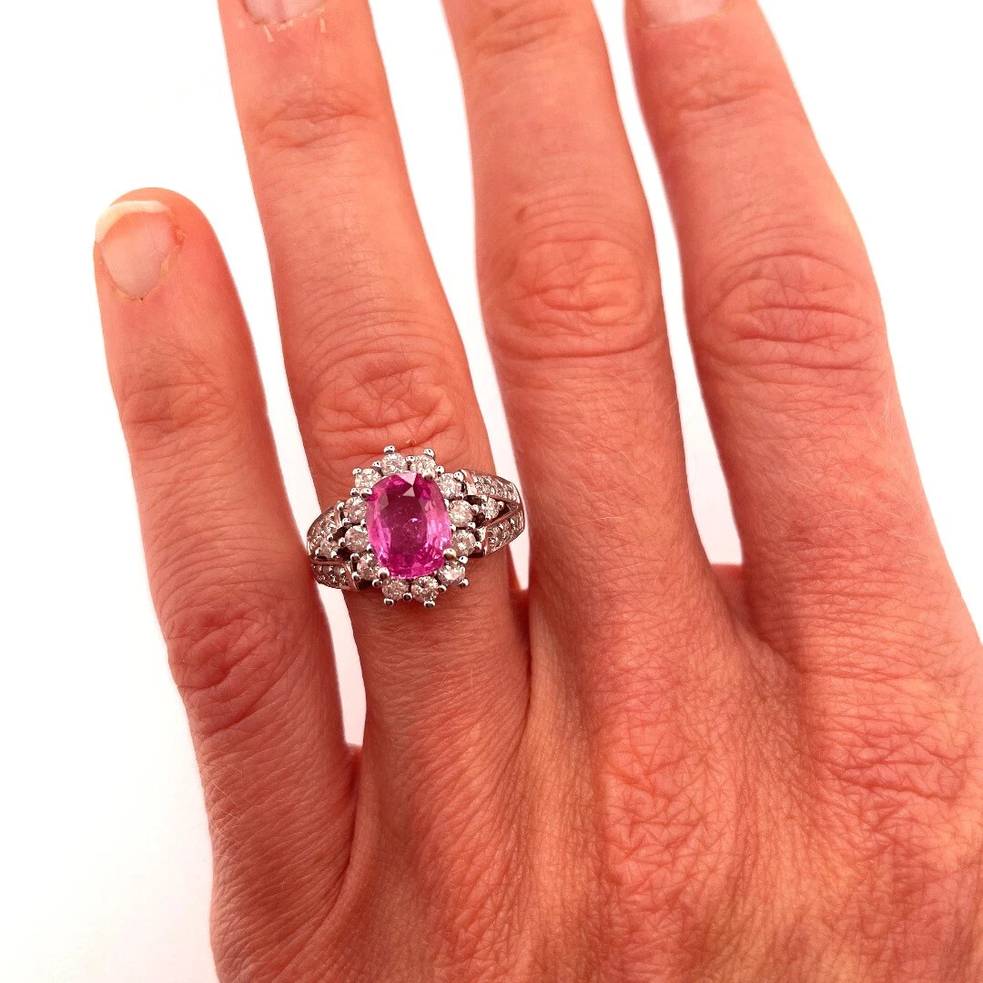 NO HEAT PADPARADSCHA SAPPHIRE Diamond Ring 14K White Gold