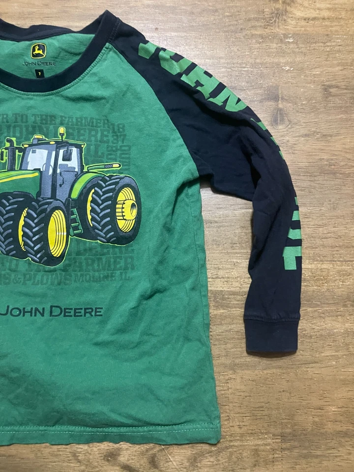 Camisa John Deere, niño talla 7, verde negro, tractor, manga larga Foto 4 de 4