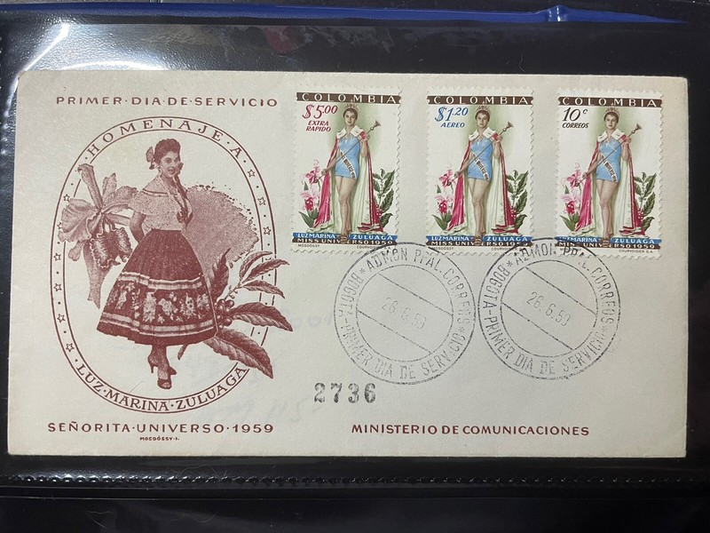 Colombia Official FDC Miss Universe 1959 Full Set Stamps - Very Rare