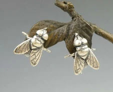 Handmade Sterling Silver Small Fly Insect Stud Post Earrings Unique Great Detail