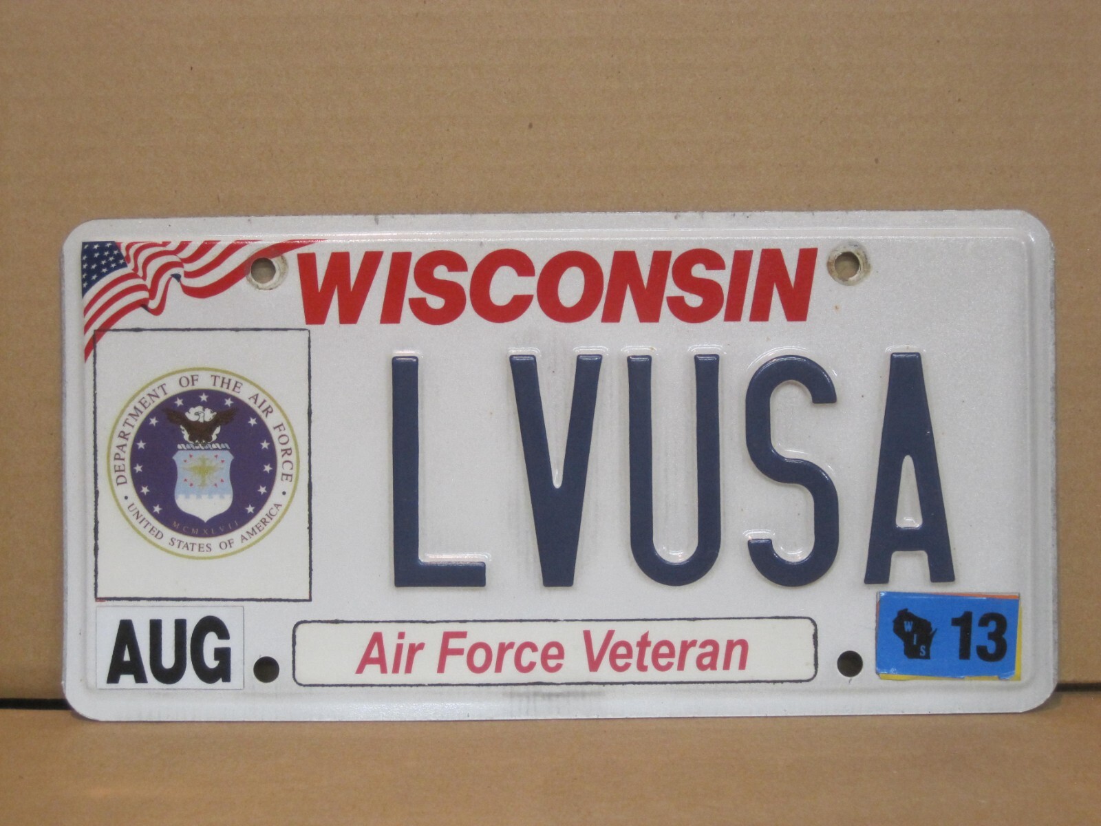 Air Force Veteran Wisconsin WI License Plate Military Marine Navy Army LVUSA