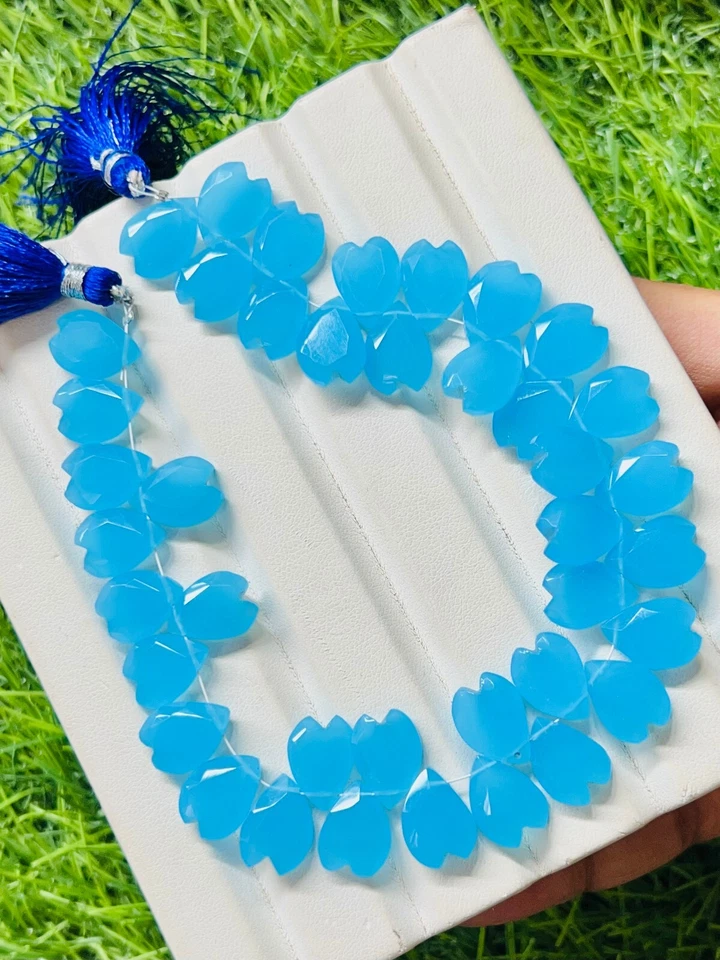 Cuentas en forma de corazón de ónix azul natural piedra preciosa de flor de p... - Imagen 3 de 4