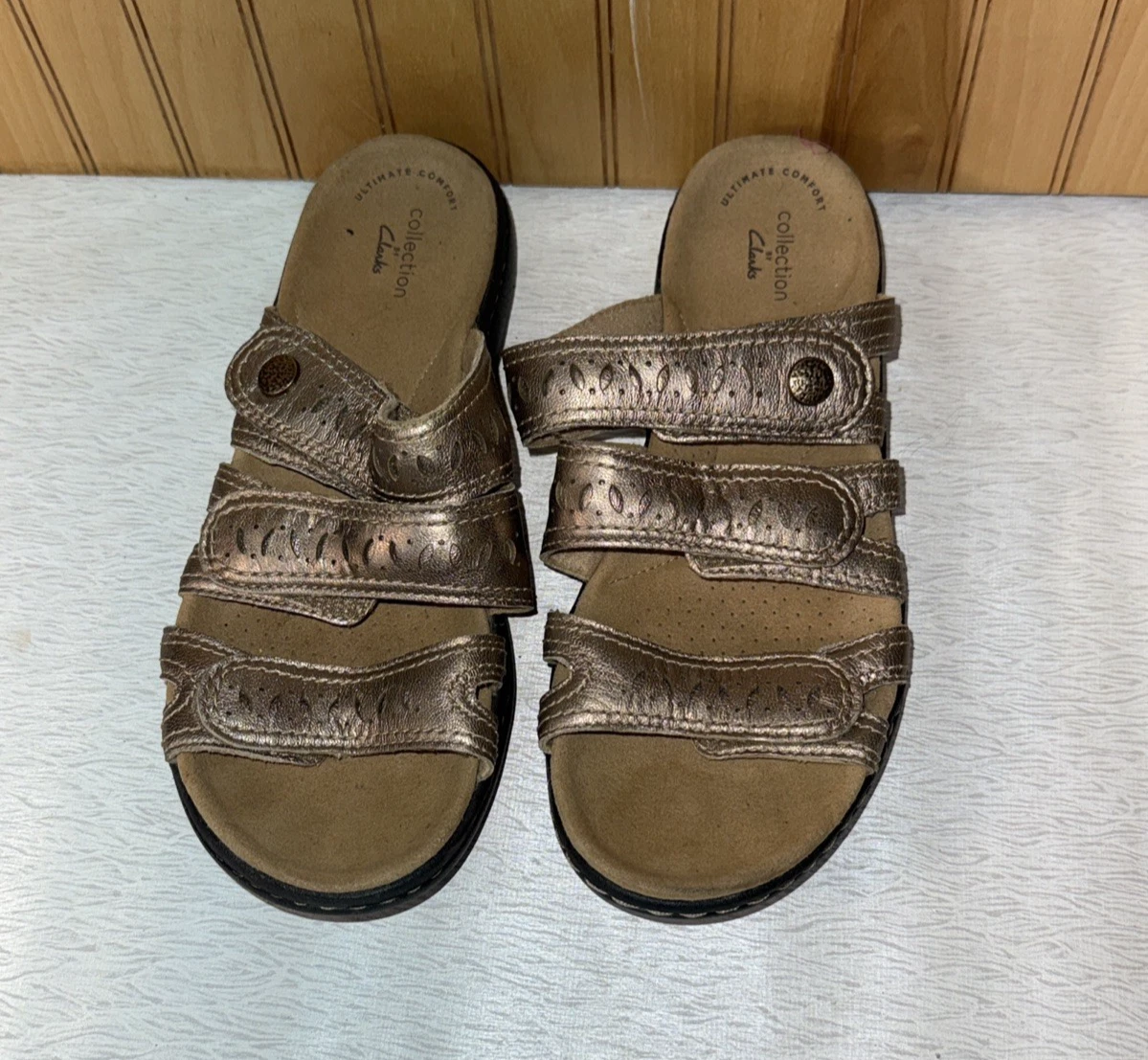 Sandali donna Clarks Collection bronzo slide misura 8W cinturini regolabili comodi
