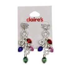Claires Multicolor Rhinestone Silver Drop Earrings Christmas Lights Inspired
