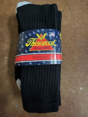 NEW Thorogood Men's 3-Pack BLACK Crew Socks WITH REINFORCED HEEL AND TOE - LARGE