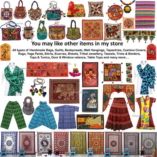 Pouf rotondo fatto a mano in cotone floreale Kantha Hippie splendidamente fat... - Foto 4 di 4