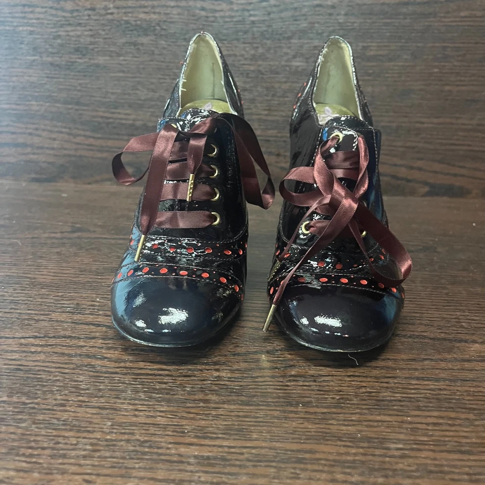 Женские туфли на блочном каблуке Hale Bob размер США 7M черная лакированная кожа миндаль носок на шнуровке - Изображение 3 из 4