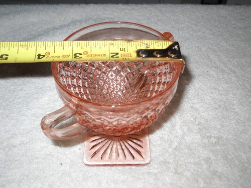Zuckerdose, rosa Depressionsglas, doppelt 2 Griffe Fußsockel, Vintage - Bild 10 von 11