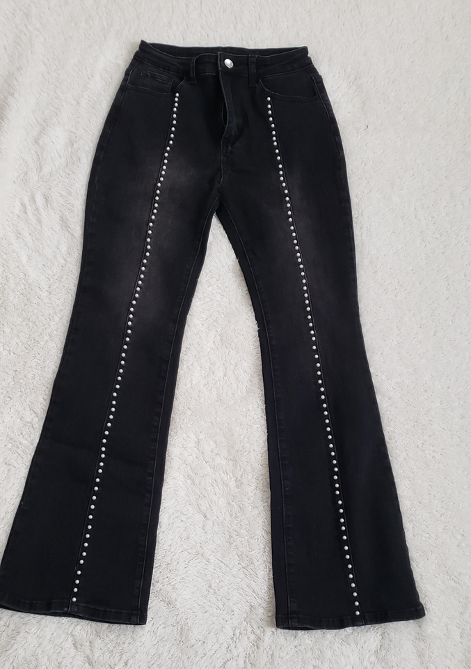 Shein High Waist Studded Detail Flare Leg Jeans Size 30 eBay
