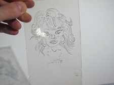 vtg 1960s 70s Tattoo Flash acetate stencil Trashy Pinup girl signed WMN4