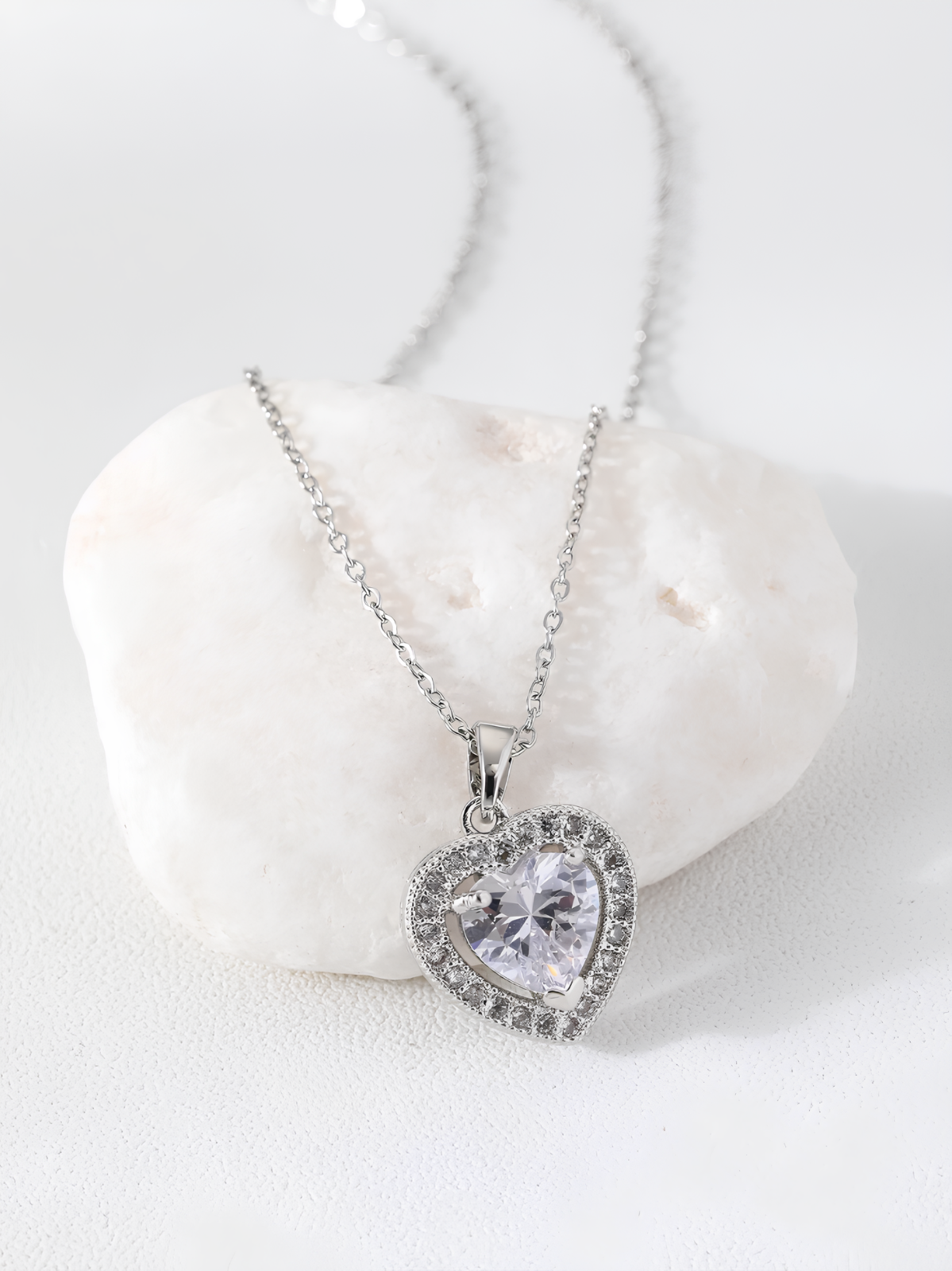 Silver Heart Pendant Necklace Women Daily Wedding Stainless Steel Chain Jewelry