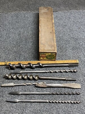 Vintage E C Simmons Keen Kutter Wooden Auger Box With Mixed Auger Bits For Brace