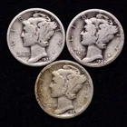 1929 P D S (3 PIECE LOT) Mercury Silver Dime AG / ABOUT GOOD FREE SHIPPING