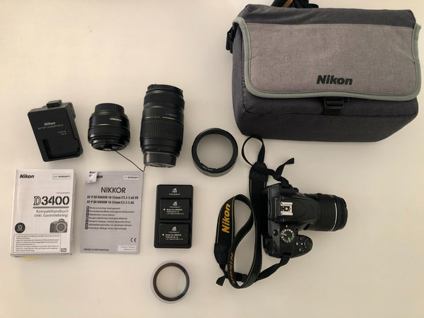 Kit Nikon D3400 + 3 Lentes + Baterías + Bolsa – Cámara Réflex Completa