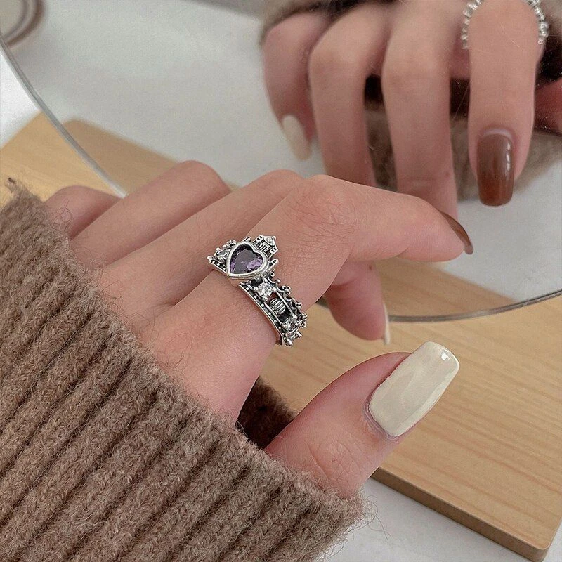 Viola Corona Cuore Zircone Cubico Rame Anello Elegant Moda Donna Gioielli Regalo - Immagine 4 di 4