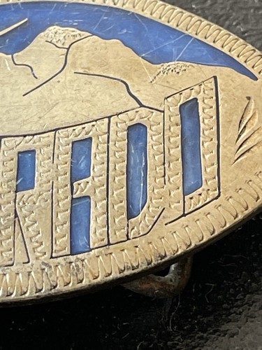 Vintage Western Belt Buckle Colorado Oval Etched Metal Blue Silver - Picture 9 of 11